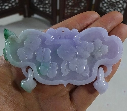 Cert'd Fine Naturale Tipo A Verde Lavanda Giadeite Giada Uccellino Fiore Ciondolo 7872 - Foto 6 di 8