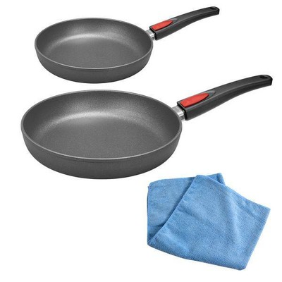 Microfasertuch Bratpfanne aus Gusseisen mit abnehmbaren Griff und Antihaftbeschichtung Pfanne 28 cm Woll Nowo Pfannenset mit Induktion Pfanne 24 cm