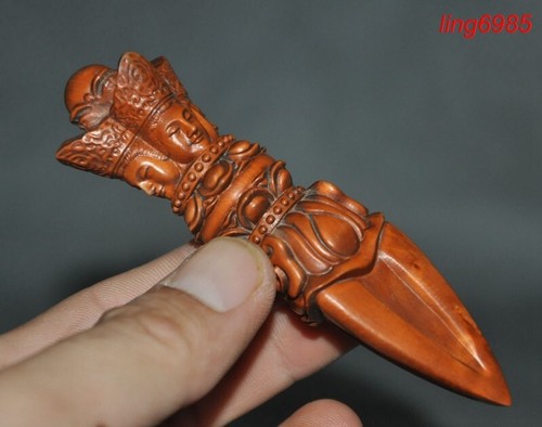 Tibet Buddhism temple boxwood Wood carved Vajra Phurpa Dagger equipment faqi - Picture 3 of 5
