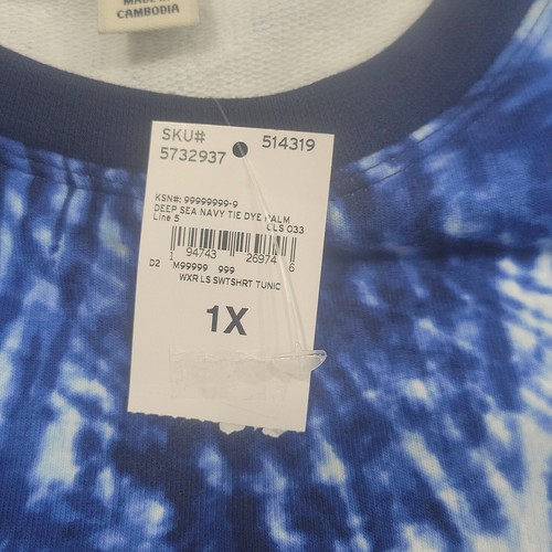 Lands End Serious Sweats Tie Dye Heavy Cotton Sweatshirt 1X Plus Sz Blue Top - Picture 9 of 12