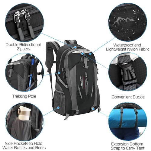 Nylon Travel Backpack Waterproof Outdoor Rucksack Men Camping Hiking Bag - Picture 5 of 13