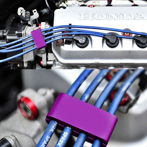 Engine Spark Plug Wire Cable Separator 7/8mm Aluminum Divider Clamp Loom PURPLE - Foto 2 di 9