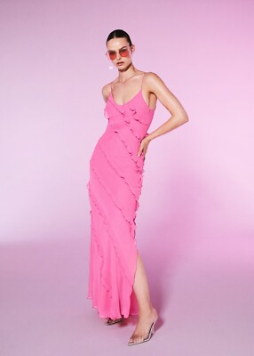 MANGO Chiffon ruffle dress pink size:S | eBay