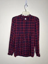 Gap Women's S 1/2 Button Plaid Pintuck  Long Sleeve Tunic Shirt EC