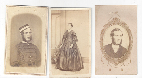 x3 antike 1860er CDV Fotos Militär Uniform Ehepaar Ausweis mit Namen Lager