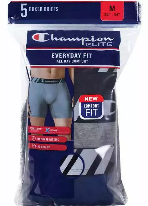 5 PACK CHAMPION ELITE X-TEMP BLUE GRAY BOXER BRIEFS UNDERWEAR - M L XL 2XL  XXL