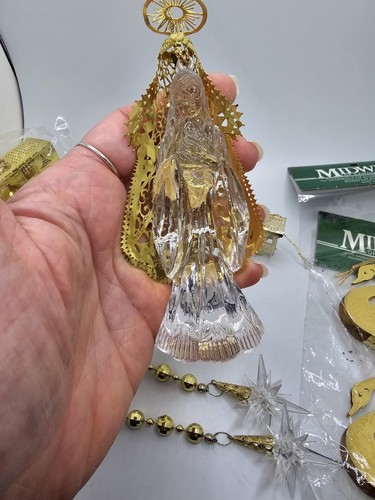 8 Vintage Golden Metal Ornaments Lot Midwest Of Cannon Falls Trains Swans Car - Picture 5 of 10