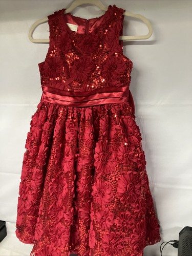 American Princess Dress Red Floral Rosette Sequins Sleeveless  Valentine’s sz 12