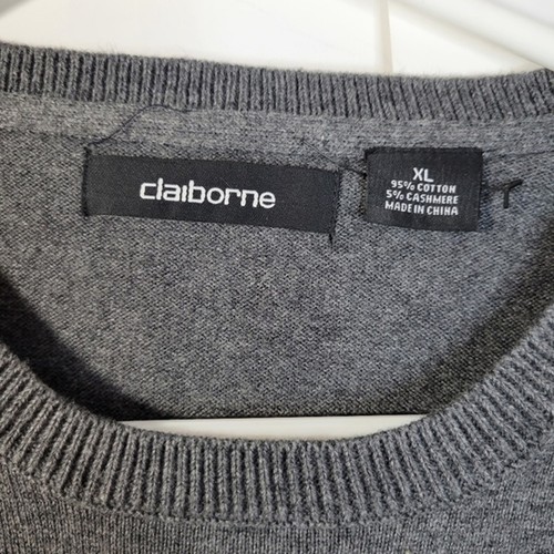 Mens Claiborne Multi Tone Gray Stripe Cotton Cashmere Sweater Size XL - Picture 4 of 7