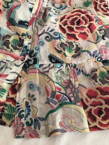 Lebendig exotisch Blumen Baumwolle JOHNNY WAS ärmellos Rüschensaum Midi Sommerkleid L - Bild 9 von 9