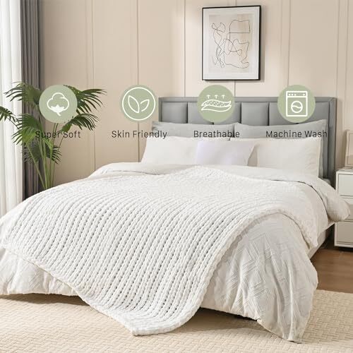 Chunky Knit Blanket Throw 40"x50", 100% Hand 40x50 Inches 01 - Pure White - Picture 5 of 8