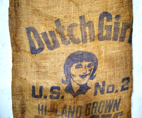 Antique Burlap Sack Dutch Girl Hi-Land Grown Brown Potatoes Weidenaar Ranches MT - Picture 2 of 12