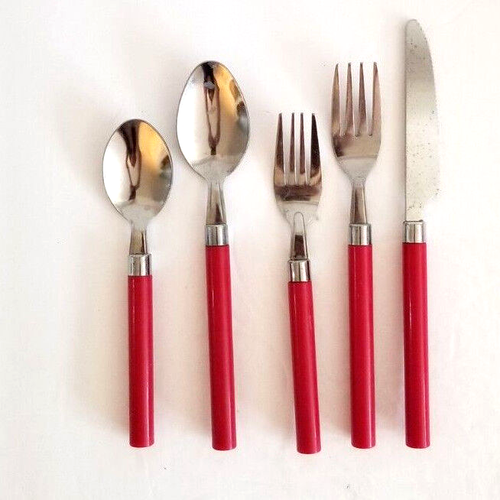 Set of 29 Totally Today Stainless Flatware RED Plastic Handles - Picture 1 of 12