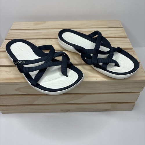 Crocs Women’s Size 5 Swiftwater Webbing Split Toe Flip Flop Blue 205479 Shoes  - Picture 5 of 9