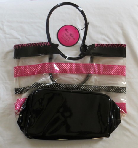 Paris Hilton Large Beach Bag Day Tote NEW Pink Black Clear Barbie-Worthy Satchel - Picture 5 of 6