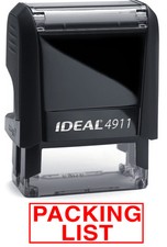 PACKING LIST stamp text on an IDEAL 4911 Self-inking Rubber Stamp with RED INK