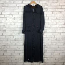 MADEWELL Button-Front Satin Deep Indigo Utility Shirtdress LARGE NR775 D