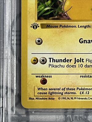 BGS 8.5 1999 1st Ed Pikachu Shadowless Base 58 Pokemon TCG Yellow