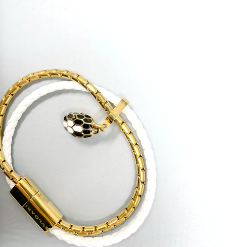 BVLGARI Serpenti Forever White Leather Snake Charm Cable Bracelet - Picture 3 of 6
