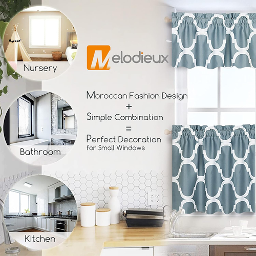 Elegant Moroccan Grey Room Darkening Rod Pocket Curtain Valance, 52x18 Inch - Picture 5 of 13