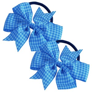 2 x Hair Bobbles Pinwheel Ribbon Bow Gingham Elastic Pony Tail Scrunchies