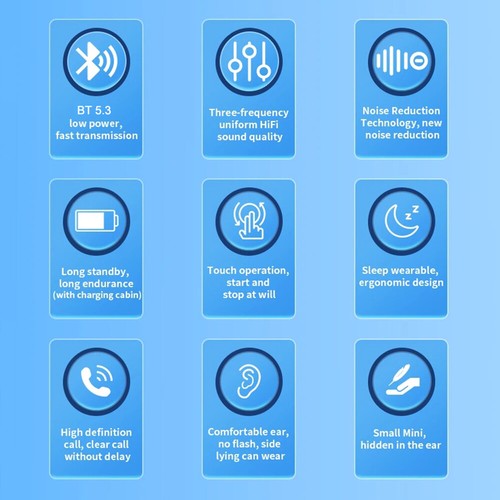 NEW!! TWS Mini Earbuds Invisible Sleep HeadphoneBluetooth 5.3 Earphones Wireless - Zdjęcie 22 z 27