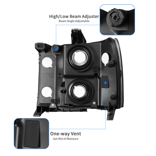 For 2007-2013 GMC Sierra 1500 2500HD 3500HD Black Housing Headlights Clear Lamps - Picture 5 of 8