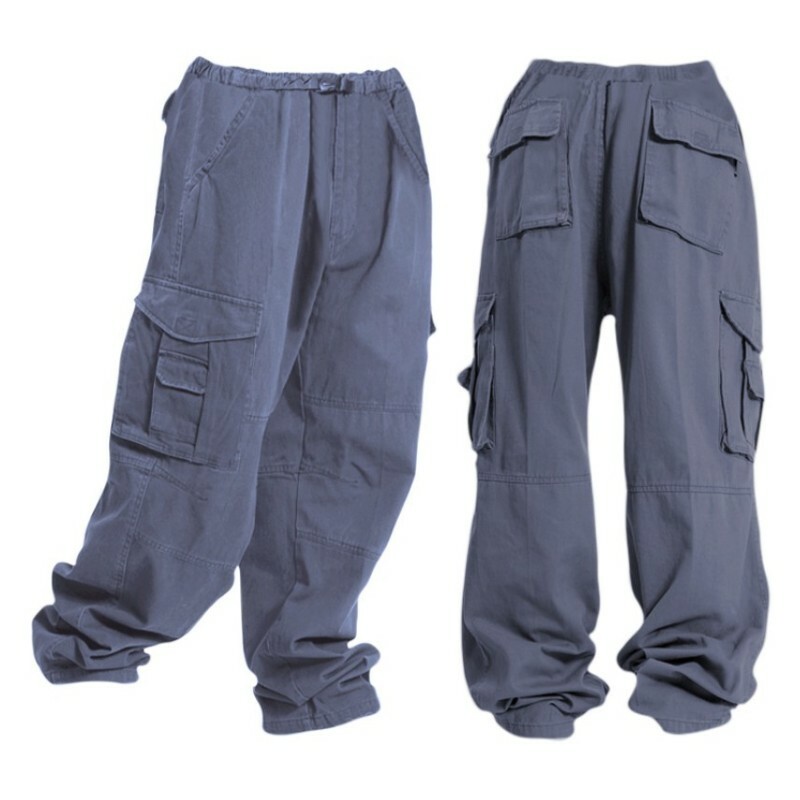 Plus Size Men Cargo Pants Trousers Loose Belt Loop Bottoms Pocket Plain Hip Hop
