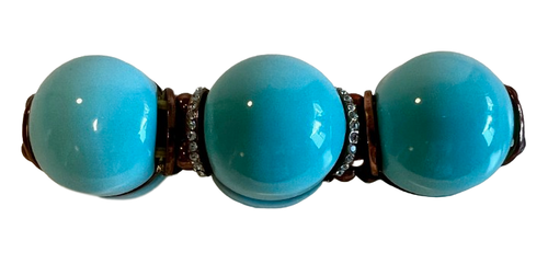 Brazalete Grueso Azul Turquesa Elástico Cobre Cristal Transparente Estrás - Imagen 3 de 7