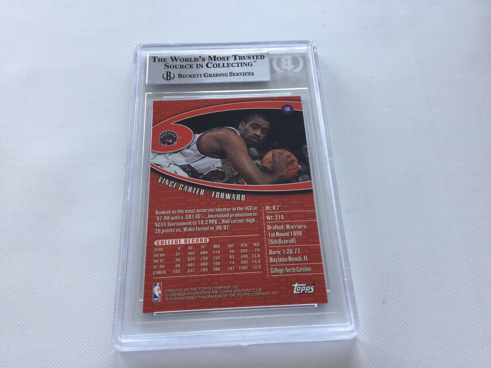 Vince Carter Signed 1998-99 Stadium Club Card Slabbed Beckett BAS a - Picture 2 of 2