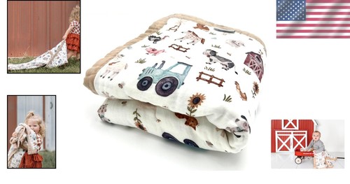 Travel-Friendly Baby Quilt – 100% Organic Cotton, Farm Design, Perfect Gift - Picture 2 of 15