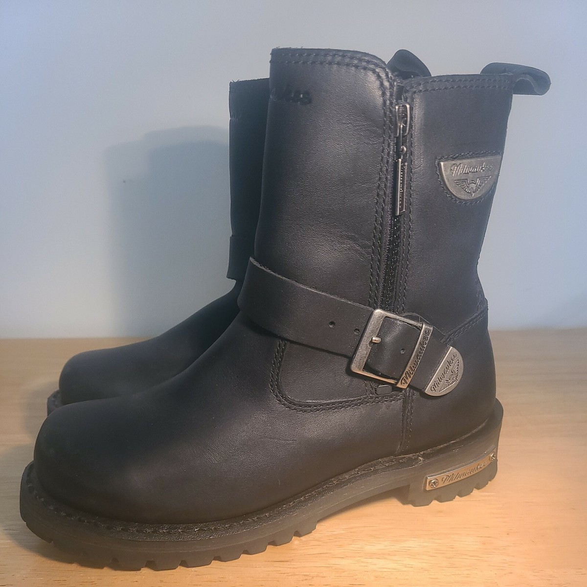 Milwaukee Accelerator Mens Motorcycle Boots Black Leather - The Western Company