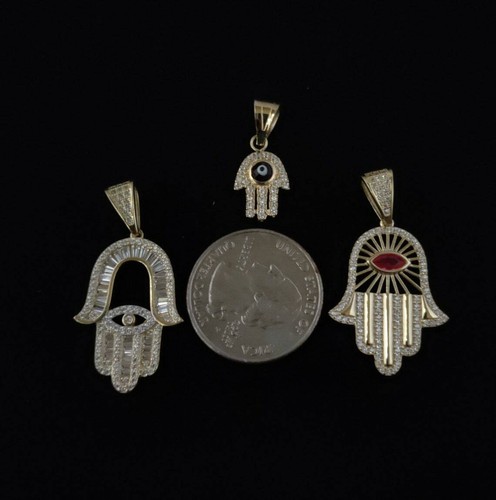 14k Real Gold Pendants Necklace, with 14k 3mm Miami Cuban Chain Necklace , Hamsa - Picture 6 of 7