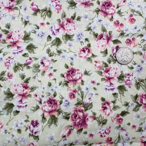 Pink Purple Floral Fabric 35" x 44" Yard Pc Ivory Green Lavender White Pastel 1 - Picture 2 of 5