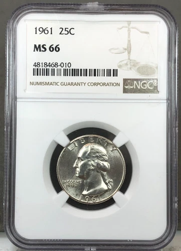 1961 U.S. 25c Washington Quarter Silver Coin NGC MS66