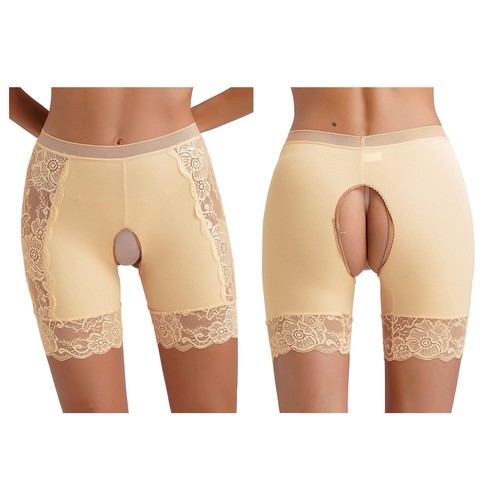 Damen-Boyshorts hohe Taille offener Schritt Höschen Spitze Patchwork Sicherheitsshorts - Bild 12 von 57