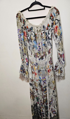 Camilla Dress Size XS (AU 8/US 4) "Raise Your Glass" Drop Shoulder 100% Silk - Foto 4 di 18
