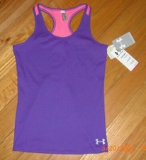 NWT Under Armour Girls Violet Purple Ribbed Racer Back Fitted Active Tank Top XL