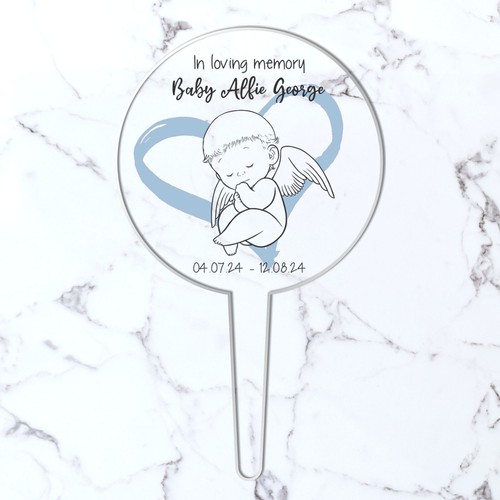 In Loving Memory Personalised Angel Baby Memorial Marker - Blue Heart Design - Picture 17 of 17