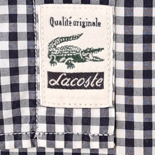 LACOSTE Shirt Mens 15.5 M Dark Blue Gingham Check MODERN FIT SHORT SLEEVE - Picture 9 of 13