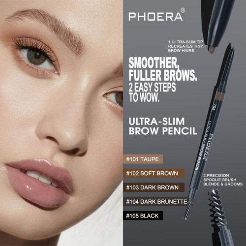 PHOERA ULTRA SLIM EYE BROW LINER PENCIL SPOOLIE BRUSH RETRACTABLE EYEBROW PEN - Picture 3 of 14
