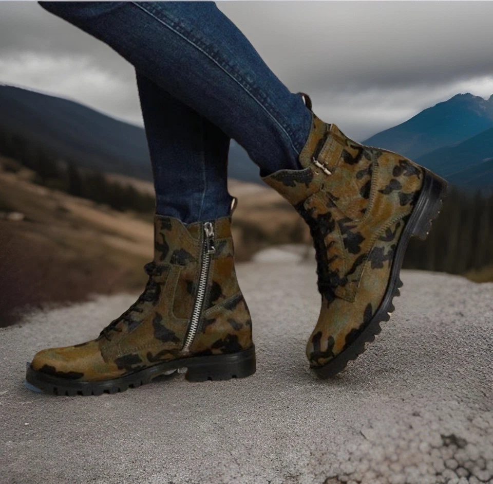Dolce Vita Camuflaje Combate Moto Cabello de pantorrilla Cremallera Botines Para Mujer Talla 9 Foto 2 de 4