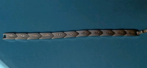 Bracciale metallo maglia argento 6,5" metà secolo moderno design freccia diamanti - Foto 5 di 6