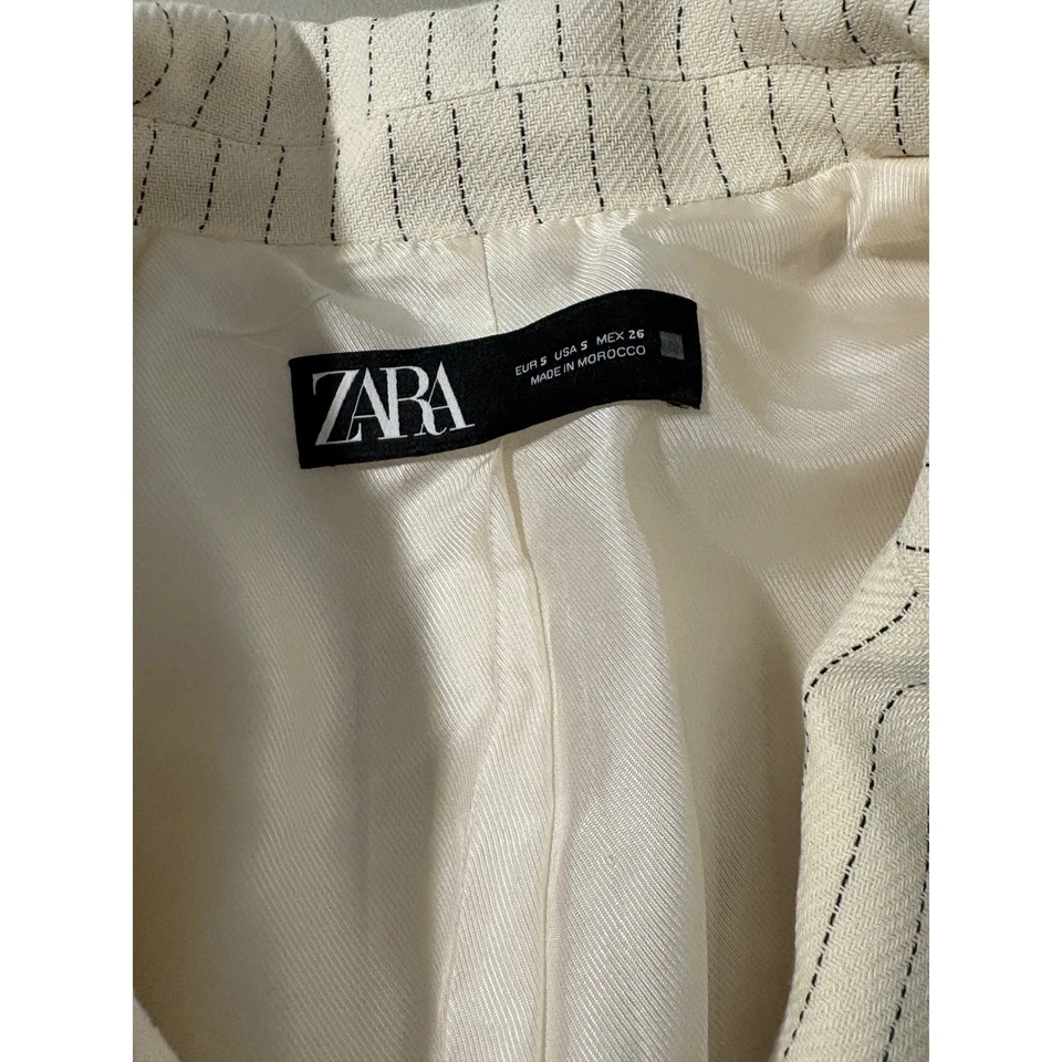 Zara Cream Pinstripe Cropped Blazer Jacket Size S Classic Chic Office - Image 4 of 4