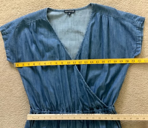 J.Crew Mercantile Women’s Medium Chambray Denim Jumpsuit Blue Stretch Waist Crop - Picture 8 of 9