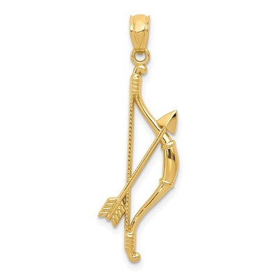 14k Yellow Gold Bow Arrow Pendant Unisex Sagittarius Zodiac Archer Charm