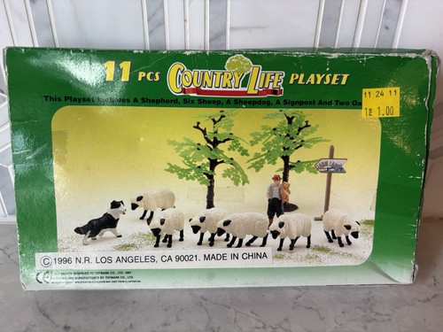 Country Life Playset 1996 1:32 Scale 11 Piece - Shepherd, Sheep, Sheepdog, Sign - Picture 2 of 4