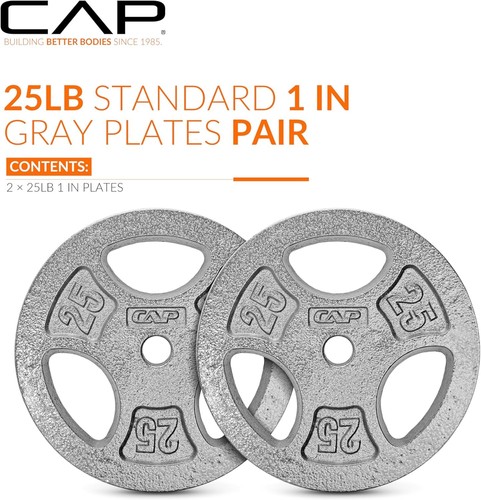 CAP Barbell Standard 1-Inch Grip Weight Plates 25 lbs Plate Pack (x2), Gray - Picture 2 of 7