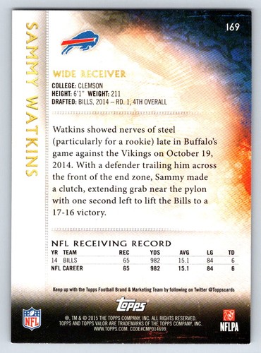 2015 Topps Valor 169 Sammy Watkins Buffalo Bills - Foto 2 di 2
