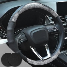 Wood Grain Steering Wheel Cover Gray Car Steering Wheel Covers 14.5-15 inch Gray